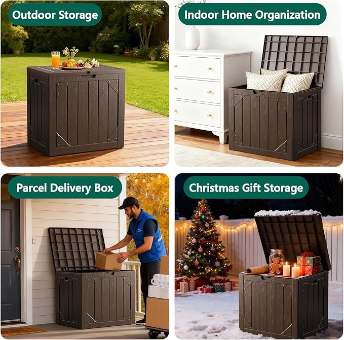 Outdoor Storage Box,30 Gallon Deck Box Outdoor Storage Bench Outside Waterproof Resin Storage Bench, Lockable Patio Cushions, Garden Tools Storage For Furniture, UV Resistant Brown