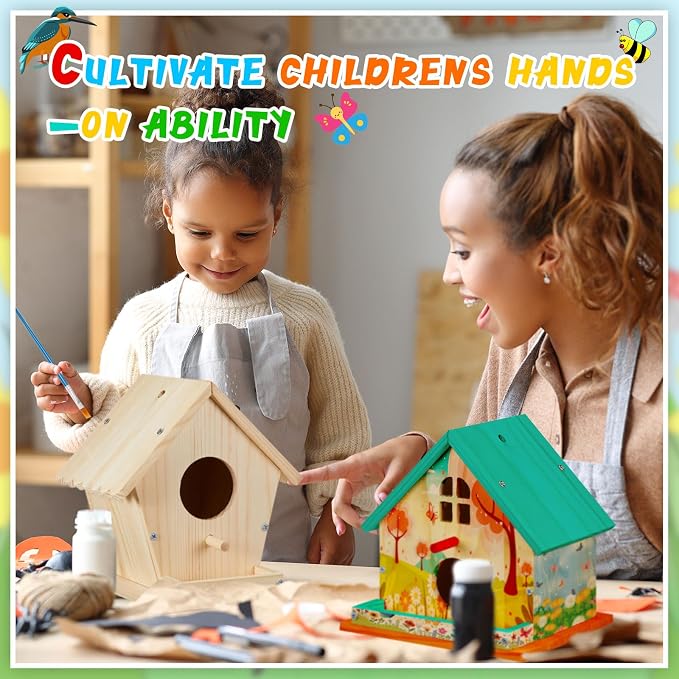 Liliful 36 Pack Birdhouse Crafts for Kids, Wooden Creative DIY Bird House Kits Arts and Crafts Set for Kids and Adults, Spring Birthday Gifts for Toddlers Ages (Seasonal Style)