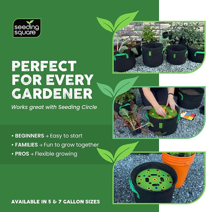 Seeding Square Fabric Grow Bags (7 Gallon) – Durable, Reusable Air-Pruning Plant Pots for Vegetables, Fruits & Herbs – Eco-Friendly Breathable Planter Bags for Healthy Roots & Bigger Harvests