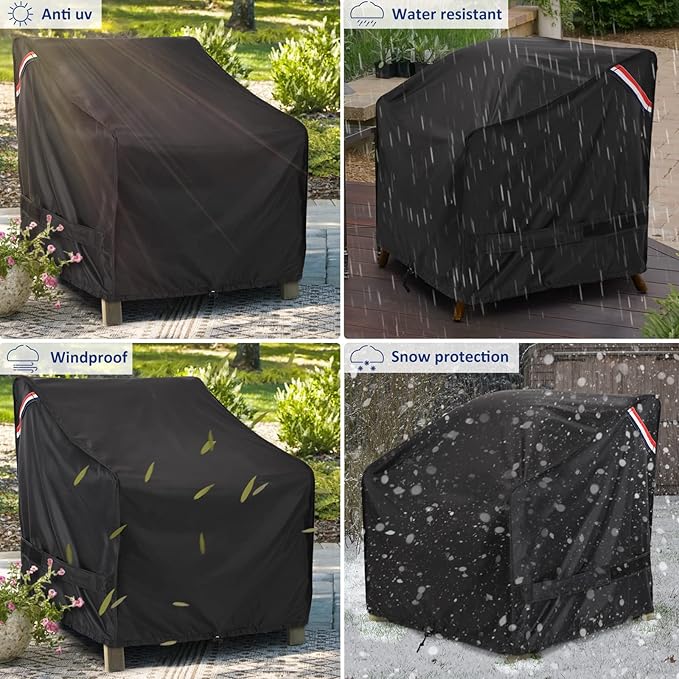 KylinLucky Heavy Duty Waterproof Patio Chair Covers 2 Pack, Outdoor Lounge Deep Seat Covers, Fits Up to 32Wx37Dx36H Inches - All Weather Outdoor Furniture Covers Black