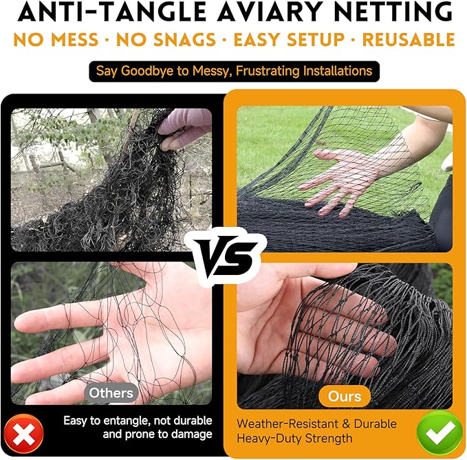 Heavy Duty Bird Netting for Chicken Coop with 1" Mesh, 50x50 ft Reinforced HDPE Poultry Netting, Durable & Reusable Chicken Netting for Hawks, Predator Proof for Farm, Fence, Garden & Orchard