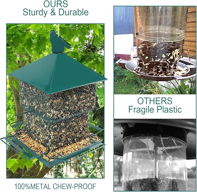 Bird Feeders for Outdoor Hanging, Heavy Duty Metal Bird Feeder, 6lb Large Capacity, Supports Cardinal, Finch, Blue Jay and Wild Birds