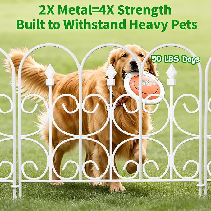 AMAGABELI GARDEN & HOME 5 Panels 32in(H)×10ft(L) Decorative Garden Fences and Borders for Dogs No Dig Metal Fence Panel Garden Edging Border Fence For Animal Barrier Fencing for Flower Beds Yard White