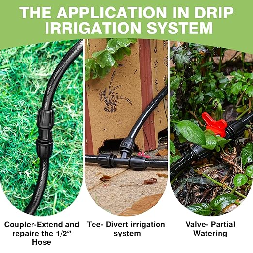 Maotong 40 FT 1/2 inch Drip Irrigation Irrigation kit Main Line Supply Hose Tube for Garden Irrigation System (Includes 1/2"" Straight Connector, 3-Way Connector, Switch Valve), Black