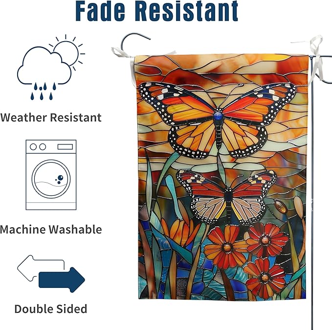 Monarch Butterfly Garden Flags for Outside Fall House Flag 28x40 Double Sided Large Stained Glass Floral Yard Flag Spring Summer Decorative Flags Seasonal Lawn Flags Rustic Outdoor Decor