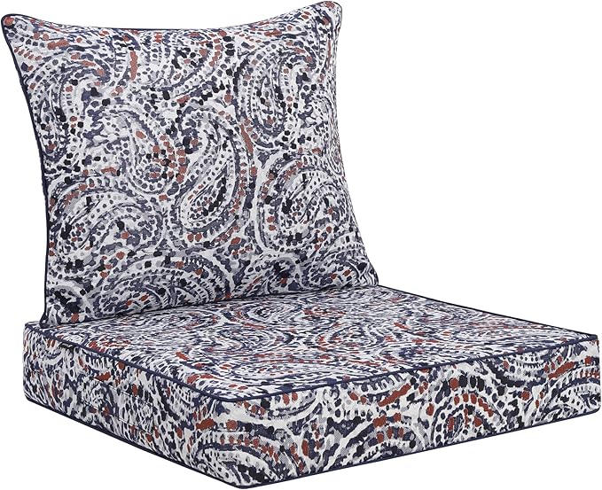 Favoyard Outdoor Deep Seat Patio Cushions Set, 24 x 24 Inch Rainproof & 3-Year Fade Resistant Patio Furniture Cushion, Removable Bottom & Back Cushion with Ties for Yard, Garden, Teardrop Blue