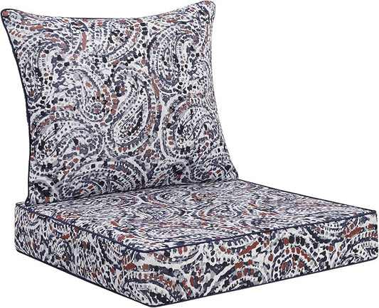 Favoyard Outdoor Deep Seat Patio Cushions Set, 24 x 24 Inch Rainproof & 3-Year Fade Resistant Patio Furniture Cushion, Removable Bottom & Back Cushion with Ties for Yard, Garden, Teardrop Blue
