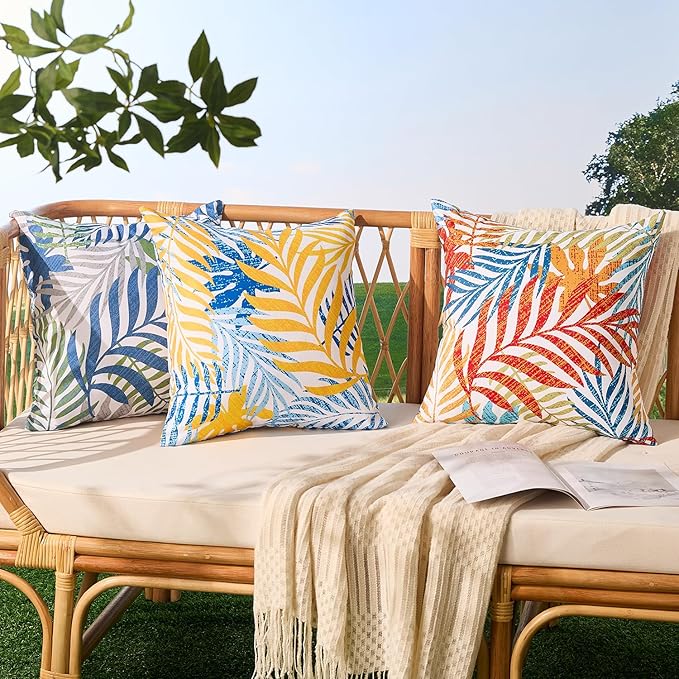 Allorry Outdoor Pillow Covers 16x16 Set of 2 Hawaii Tropics Palm Leaves Blue Red Floral Pattern Decoration Pillow Covers for Spring Summer Outdoor Waterproof Garden Patio Sofa Bed Decor JB010-A16