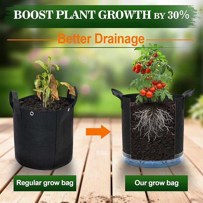 5 Pack 7 Gallon Self-Watering Grow Bags, Thick Nonwoven Fabric Pots with Support Rings and Reinforced Handles, Self-Watering Planter with Bottom Reservoir for Tomatoes Peppers Potatoes and Vegetables