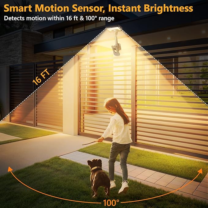 Clip on Solar Lights Outdoor with Motion Sensor, 360°Rotatable & Vertically Adjustable Solar Fence Lights with 92 LEDs (600 LM, 3000 K), IP65 Waterproof Security Light for Chain Link, Gutter, Camping