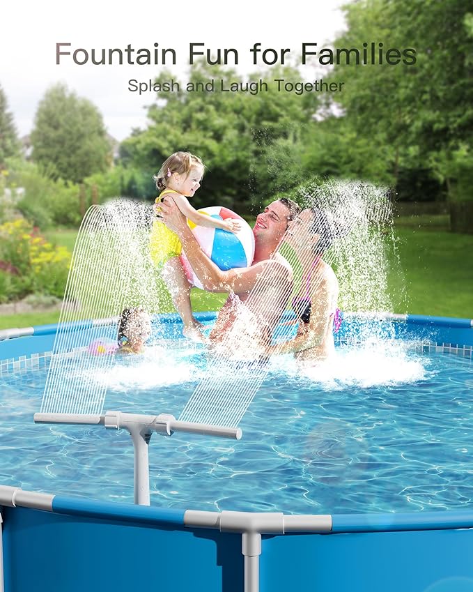 2026 Height Upgrade Pool Fountain for Above Ground/Inground Pools with Dual High-Pressure Spray, 360° Adjustable Cooling Jet & Relaxation - Waterfall Sprinkler Cooler