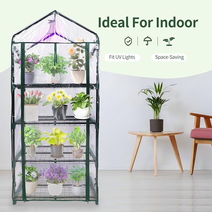 PROWORX 4 Tier Mini Greenhouse for Outdoor Indoor, Waterproof Heavy Duty Small Greenhouses with PVC Cover, Portable Green Houses for Outside Winter Plant Protection, 64'' H x 27'' L x 20'' W