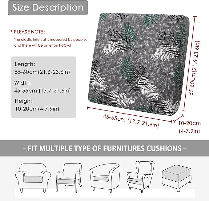 FORCHEER Waterproof Patio Cushion Covers, Floral Printed Stretch Outdoor Cushion Covers for Patio Furniture, Wicker Chair Cushion Covers Set of 2