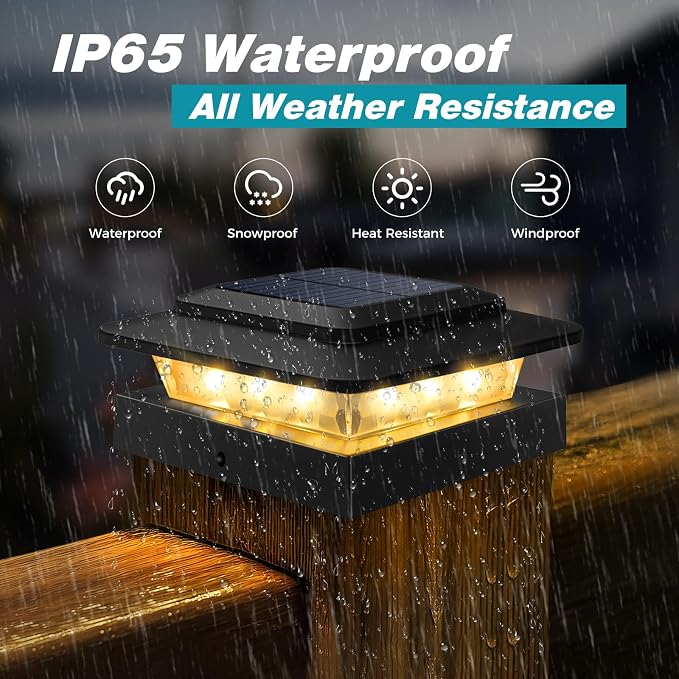 kolpop 4x4 Solar Post Cap Lights Outdoor 12Pack- 3 Color Temperatures& 2 Level Brightness, IP65 Waterproof, 16 LED Black Fence Deck Post Light Solar Powered Only for 4×4/3.5×3.5 Wood/Vinyl Posts