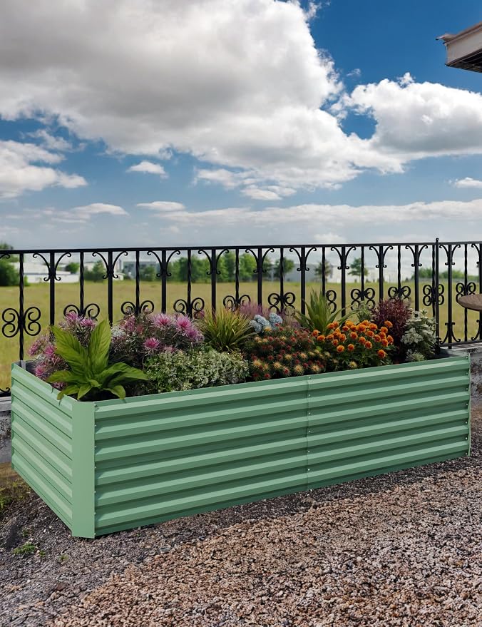 GarveeLife 6x3x2 ft Galvanized Raised Garden Bed,Deep Root Planter Box for Vegetables,Flowers,Herbs-Large Metal Raised Garden Bed Kit Outdoor,Green