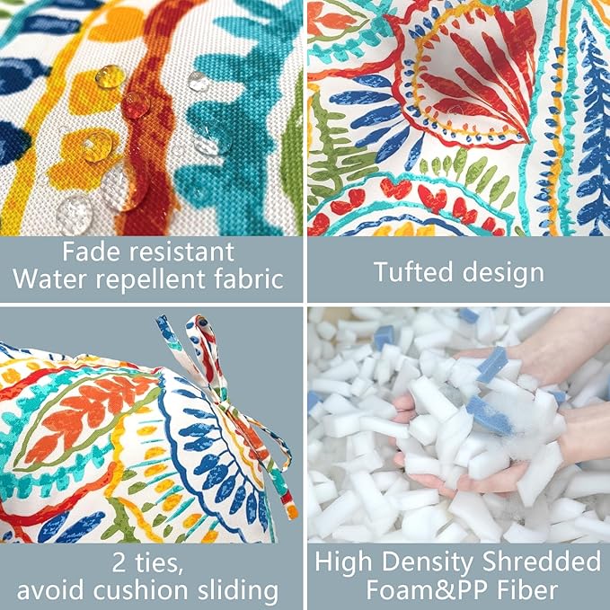LVTXIII Outdoor/Indoor Tufted Seat Cushion, Decorative Wicker Chair Pads All Weather Seat Cushion Sets for Patio Garden Home Office Furniture, 19”x19”x4”, Round Back, Pack of 2, Paisley Multi