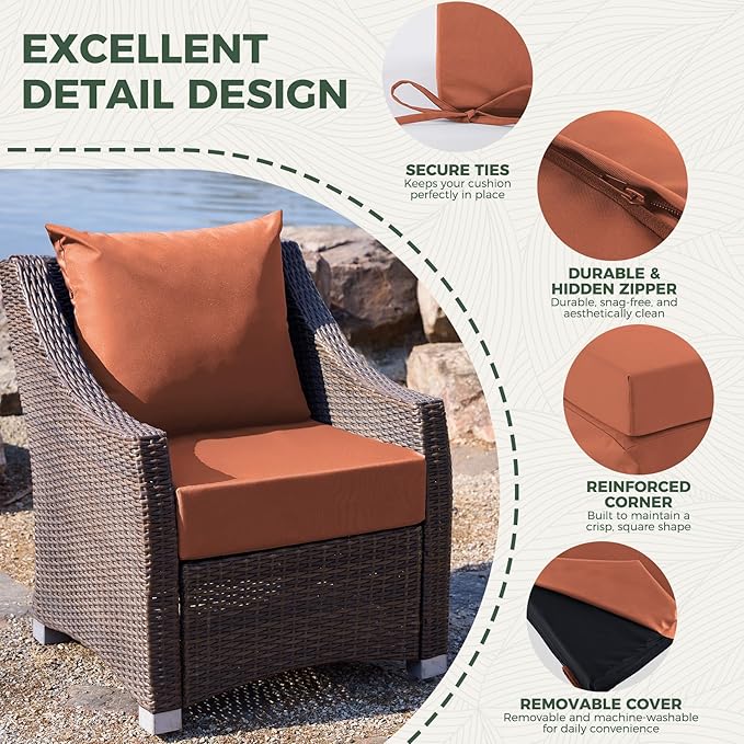 Outdoor Cushions for Patio Furniture, Outdoor Seat Cushion Set 24 x 24 x 5.75 Inch, Waterproof & Fade Resistant Outdoor Chair Cushions, Deep Patio Chair Cushion with Removable Cover, Spice