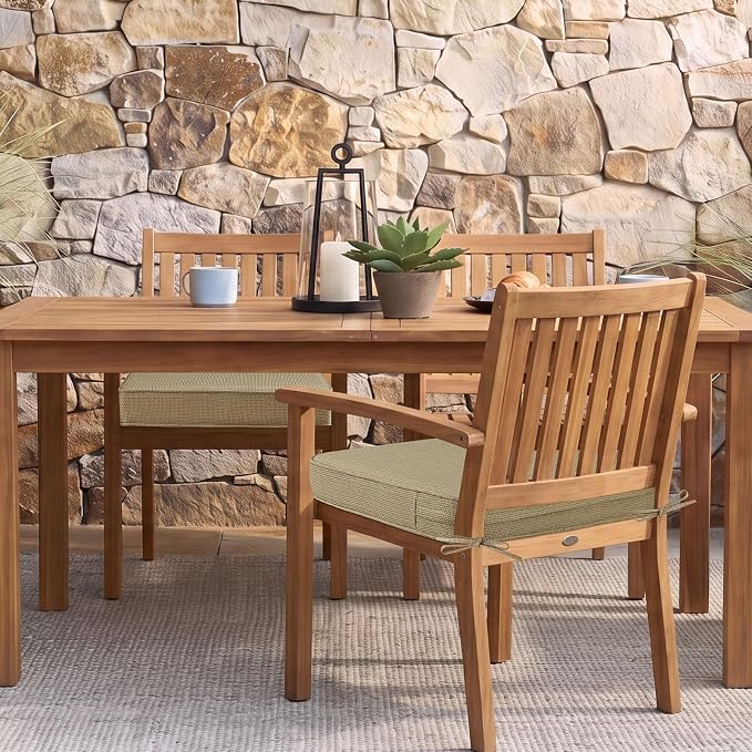 Unimatta Square Corner Seat Cushions, 19" x 19" x 3", Set of 4, Indoor Outdoor Water Repellent Universal Chair Pads with Ties for Patio Furniture, Garden Dining Chairs, Natural Beige Lattice