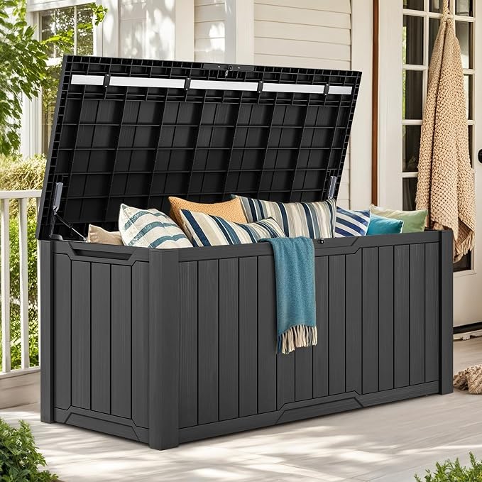 YITAHOME 240 Gallon Extra Large Outdoor Storage Deck Box, XXL Waterproof Resin Patio Storage w/Lockable Lid for Outdoor Cushions, Garden Tools and Sports/Pools Equipment, Dark Gray