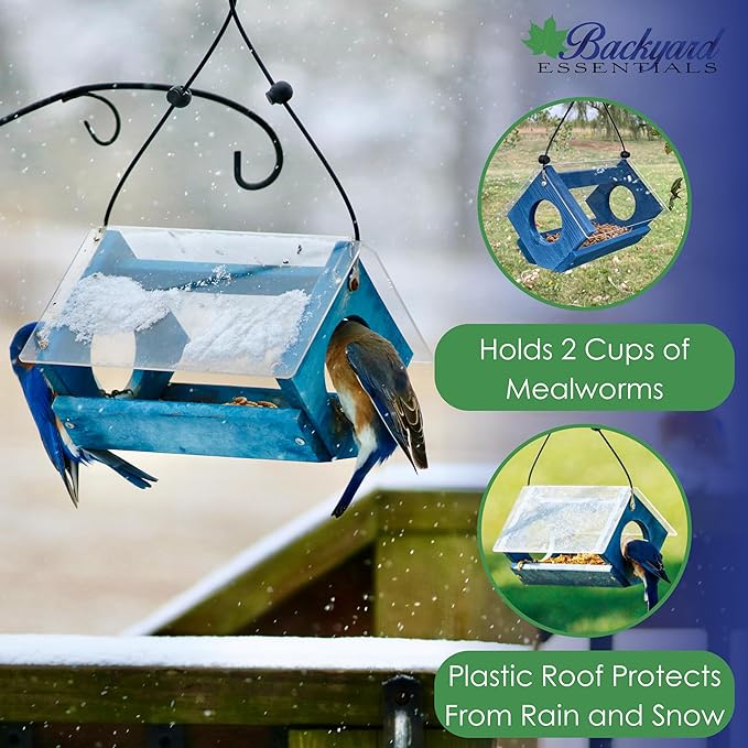 Petite Bluebird Feeder with Plexiglass Roof and Powder Coated Steel Mesh Basket Bird Feeder Tray