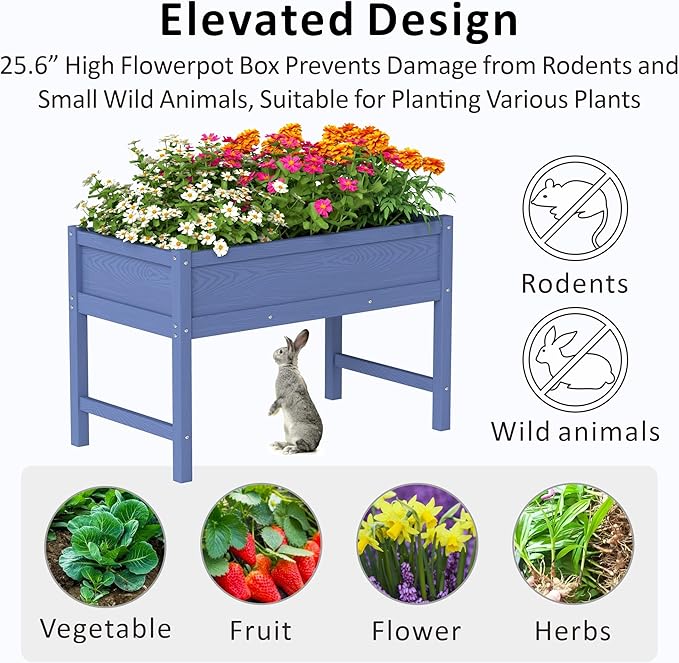 Raised Garden Bed Outdoor with Legs,HDPE Elevated Planter Box Rot-Resistant and Non-Cracking,Raised Beds for Gardening for Backyard, Patio, Balcony, 300lb Capacity Navy