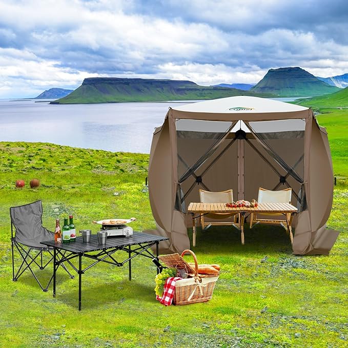 COBIZI 10x10 FT Pop up Gazebo, Popup Canopy Tent,Screened in Gazebos with sidewalls,Waterproof Portable Outdoor Small Screen Tents Sun Shelter,carpas para Patio for Camping,Garden,Backyard,Brown
