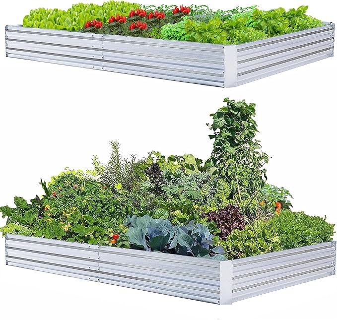 Galvanized Raised Garden Beds 2-Pack (8x4x1ft Each) – Overlapping 4-Inch Panels + 4 Support Bars, Heavy-Duty Metal Planter Box for Vegetables, Herbs, Flowers, No-Deformation Steel Garden Kit