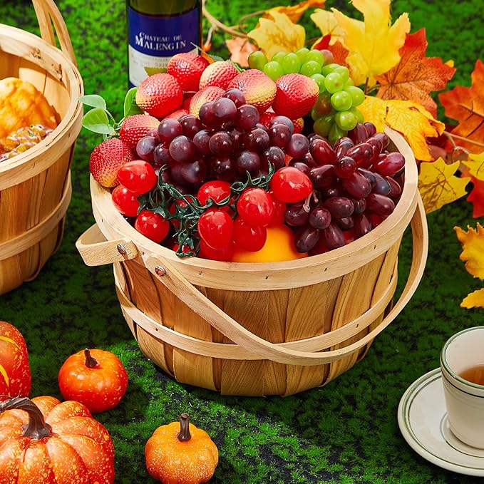 Marsui 16 Pcs Large Wooden Apple Basket 11 x 6.5'' Wicker Fruit Bushel Baskets with Handle for Garden Storage Organizing Farmers Personal or Commercial Use