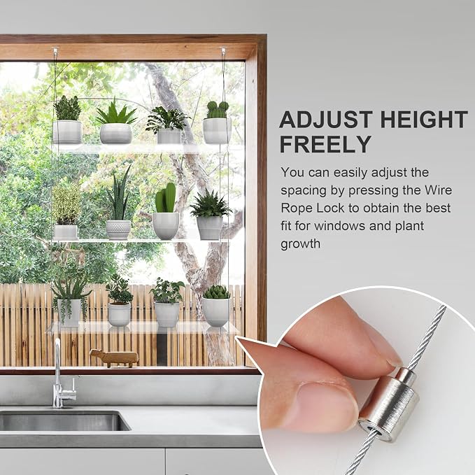 3-Tier Hanging Clear Plant Shelves for Windows, Acrylic Window Wall Plant Stand Shelf for Kitchen Indoor Gardens, Flower, Herb, Seedling Organization, and Pots Display, 16 Inch per Tier