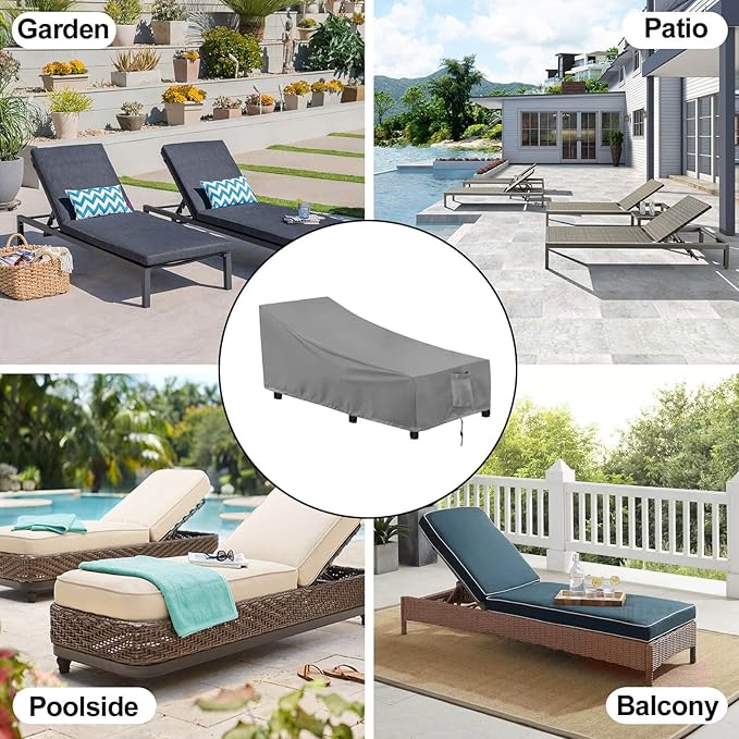 OutdoorLines Outdoor Waterproof Patio Chaise Lounge Chair Cover - UV Resistant Lounger Covers Heavy Duty Weatherproof Patio Sofa Furniture Covers, 2 Packs, 78Wx35.5Dx33H Inches, Gray