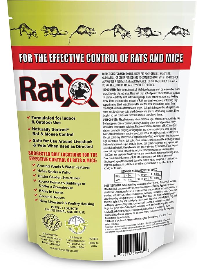 EcoClear Products 620102, RatX All-Natural Non-Toxic Humane Rat and Mouse Killer Pellets, 3 lb. Bag