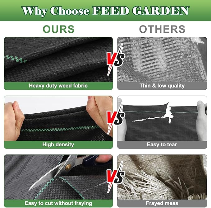 FEED GARDEN 4FT x 300FT Landscape Fabric Weed Barrier Fabric, Heavy Duty 3.2oz Weed Control Mat, Weed Blocker Ground Cover Geotextile Fabric for Gardening, with 20 U-Shaped Stakes