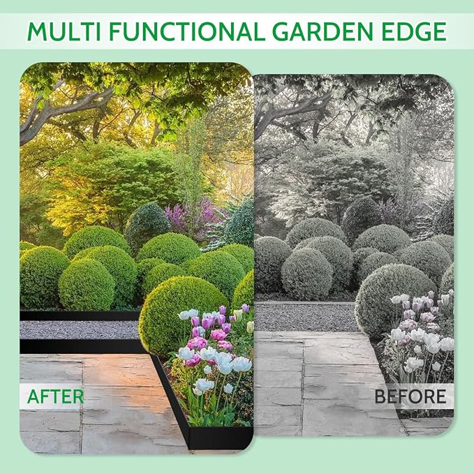 50 FT Landscape Edging No Dig [Extra Tall 4 Inch High] with 45 Spikes, Heavy-Duty Plastic Garden Edging Border (Black, 50 FT) (Black, 50FT)