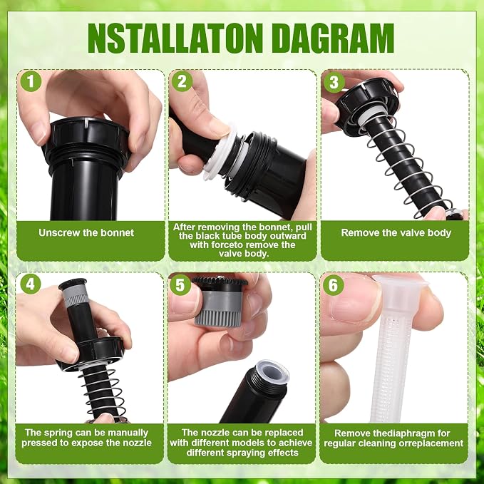 12 Pack Adjustable Sprinkler Heads for Lawn, Compatible with Rain Bird 1800 Replacement Sprinkler Head, 4-Inch Pop-Up, 9-20 ft Radius, 0-360° Adjustable Arc, Efficient Garden Yard Irrigation