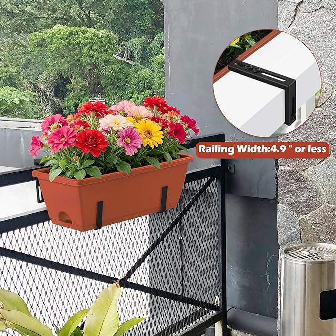 CADUKE Railing Planter Box 16.9 Inches Fence Hanging Planters with Adjustable Brackets Red Deck Railing Planter Boxes Plastic Outdoor Balcony Railing Window Boxes Planters Hanging Flower Box