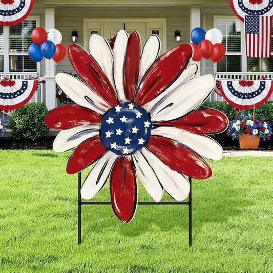 Weysat 4th of July Decoration Outdoor Metal 250th Anniversary Yard Sign Freedom Patriotic America Daisy Garden Stakes Independence Day Lawn Porch Decor for Home Pathway Front Door Yard Patio Decor