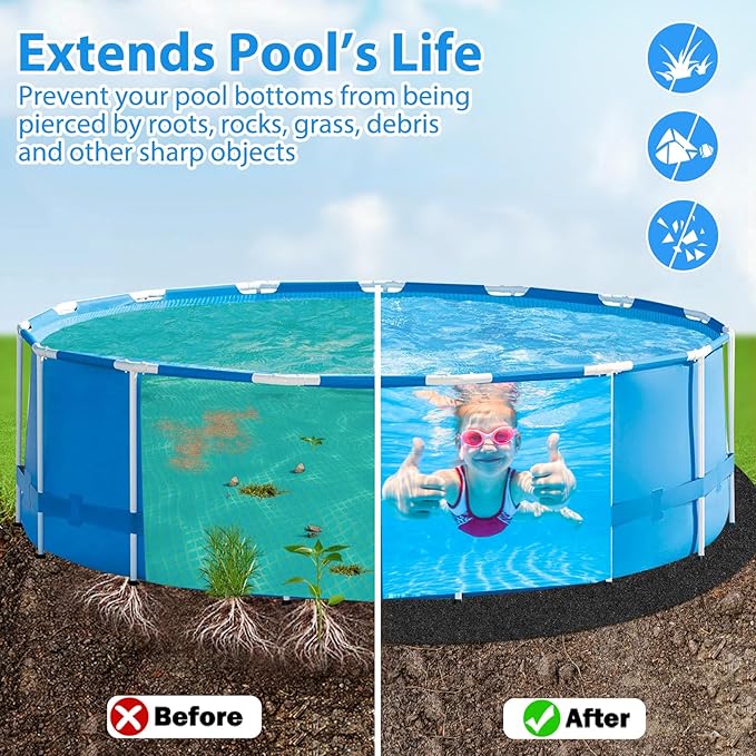 Thickened Pool Liner Pad for Above Ground Pool, 12 FT Round Under Pool Mat Padding, Pool Ground Pad Mat Under Pool for Pool Bottom, Prevent Punctures, Extend Liner Life