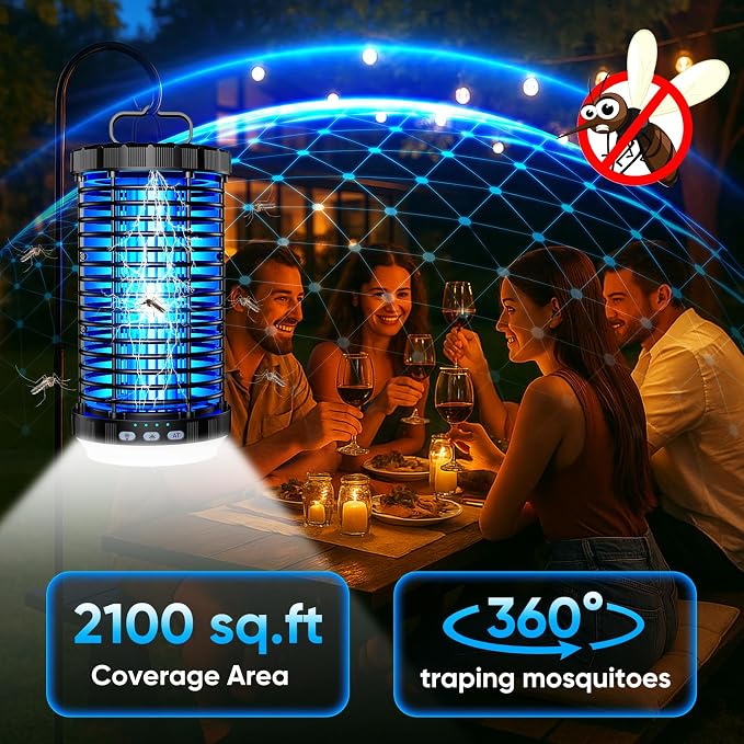 CreateFun Bug Zapper Outdoor, 2026 Upgraded 3 in 1 Rechargeable Bug Zapper with 5000mAh Battery & LED Night Light, 4000V Cordless Waterproof Mosquito Zapper for Outside,Patio,Backyard,Garden Black 0