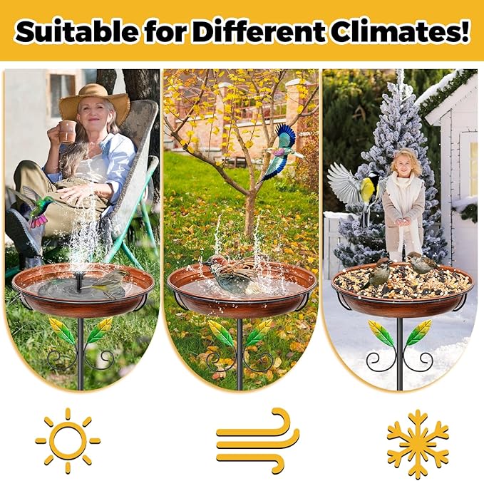 Metal Bird Bath for Outside Feeder Bowl, 38.8“ Detachable Birdbath & Birdfeeder with Hummingbird Flower Reliefs, Vintage Birds Baths for Outdoors Garden Yard Lawn Decor (Bird Retro Brown)