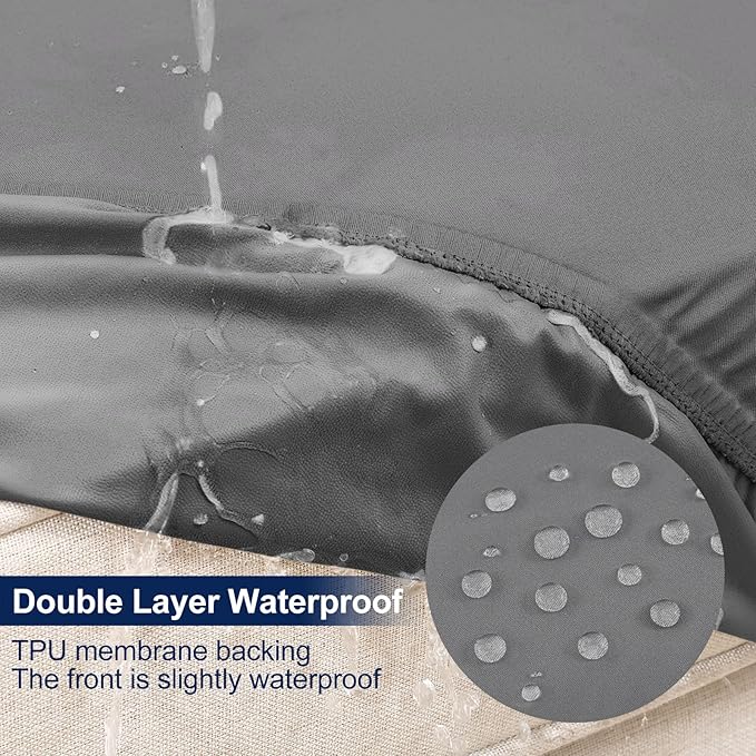 Smiry Waterproof Patio Cushion Covers, Stretch Outdoor Couch Slipcovers Replacement Washable Furniture Protector Sofa Chair Seat Cover for Dogs and Pets (8 Pcs, Grey)