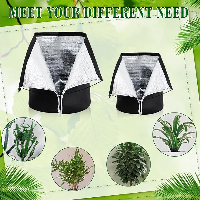 Windyun 4 Pack Plant Winter Protection Pot, 2 PCS 19.7" x 17.7" and 2 PCS 25.6" x 27.6" Flower Pot Protection Bags Cold Weather Plant Cover for Winter Outdoor Fruit Trees Potted(Black)