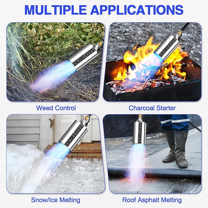 Propane Torch Weed Burner Kit, Blow Torch High Output with Self Igniter and Turbo Trigger,Heavy Duty Flamethrower with 12.5FT Hose for Weeding,Roofing,Melting Snow,Road Paint Removing