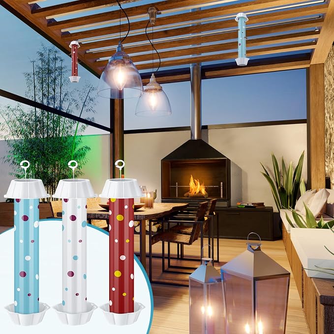 12 Pcs Sticky Fly Trap Fly Stick Indoor Outdoor Long Lasting Adhesive Fly Catcher with Hanging Hook for Wasps Gnats Bugs Insects Moths Fruit Flies Mosquitoes Spiders Fleas (White, Blue, Red)
