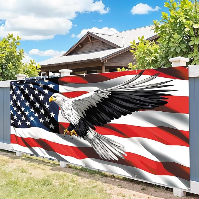 7 * 16FT Eagle USA Flag 4 of July Garage Door Cover Decorations Independence Day Garage Door Banner for Outdoor Indoor Patriot Party Photography Backdrop