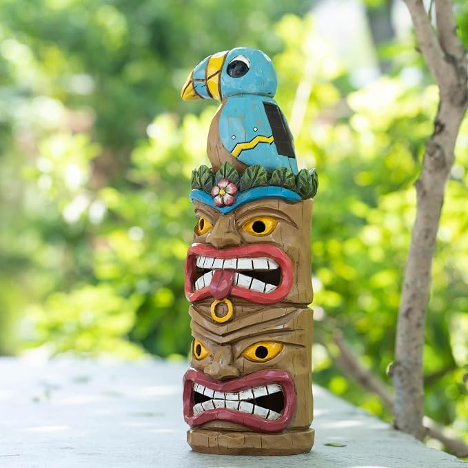 Tiki Totem Pole Solar Powered Garden Statue Decor- Tiki Decorations for Tiki Bar Outdoor Patio Balcony Lawn Yard Backyard