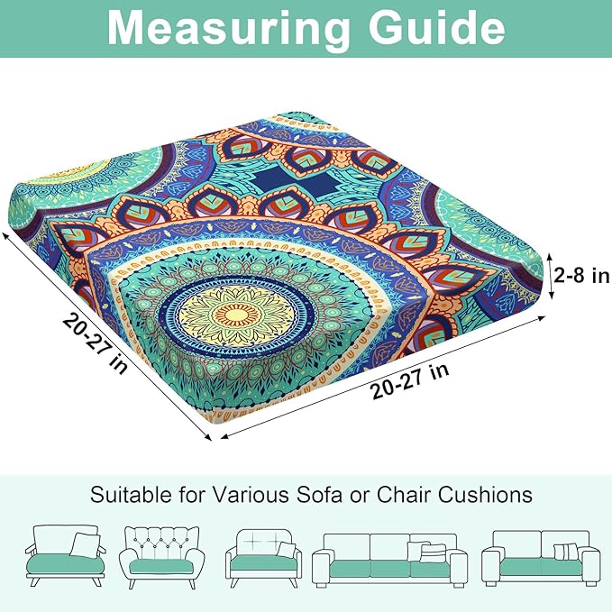 pickyNproud 8Pcs Patio Cushion Covers Stretch Outdoor Couch Cushions Slipcovers Replacement Washable Furniture Protector with Elastic Bottom Sofa Chair Seat Cover, Tangerine Mandala