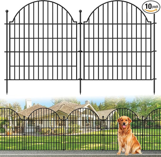 10 Panels No Dig Decorative Garden Fence, 32in (H) x 23.6ft (L) Outdoor Animal Barrier Fencing with Ground Stakes, Temporary Rustproof Metal Wire Panel Border for Rabbit,Dog