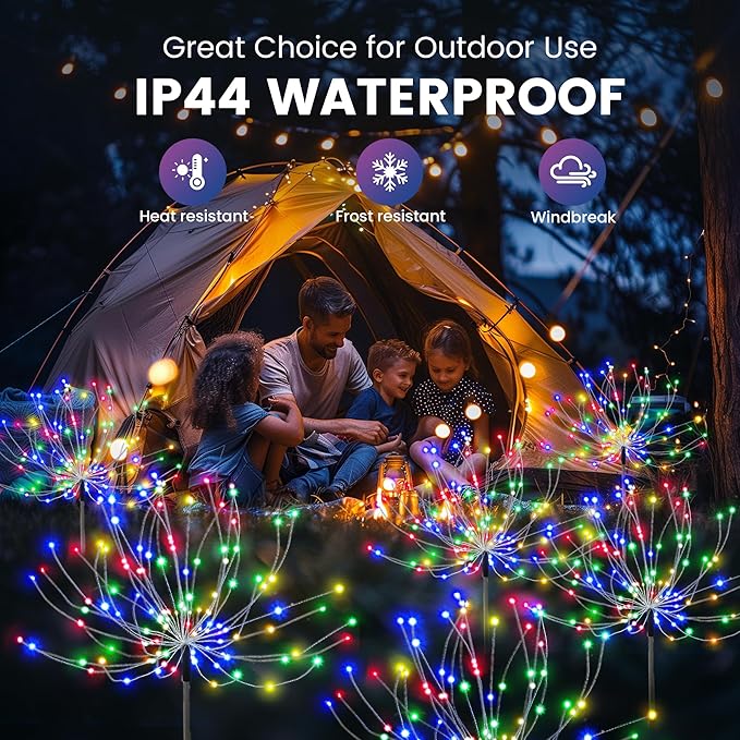 PEVOROS Garden Decor Solar Lights Outdoor,120LED Waterproof Colorful Solar Fairy Garden Lights for Outdoor Decoration,Yard, Patio, Porch,Flower Pot,Pathway, for 4th of July(2Pack)