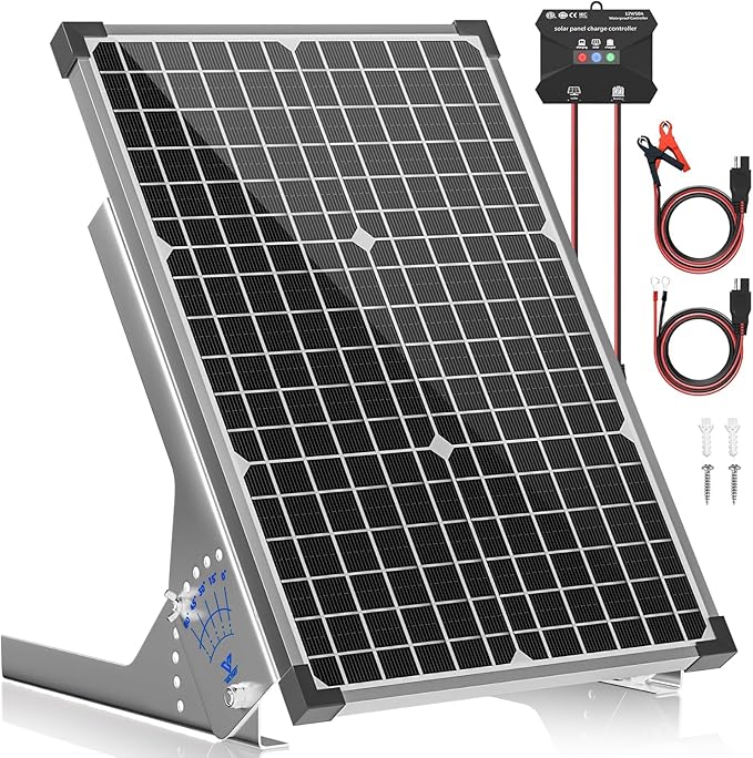 Voltset 30W Solar Panel Kit, 12v Solar Battery Trickle Charger Maintainer + 10A MPPT Charge Controller + Adjustable Mount Bracket,Waterproof Solar Panel Battery Charger for Car Boat Marine RV Roof