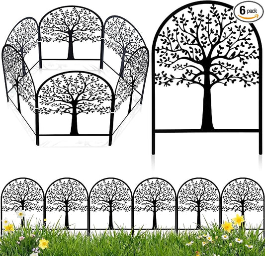 Yaocom 6 Pack Tree of Life Decorative Garden Fence Border 16.5''H x 11.8''W Animal Barrier Border Metal Arched Garden Fencing Panels for Easter Flower Bed Outdoor Patio Yard Decor
